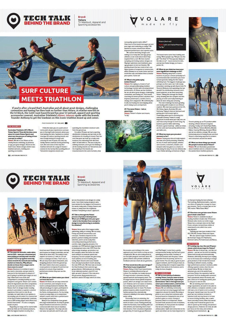 Volare in Australian Triathlete Magazine - August 2018