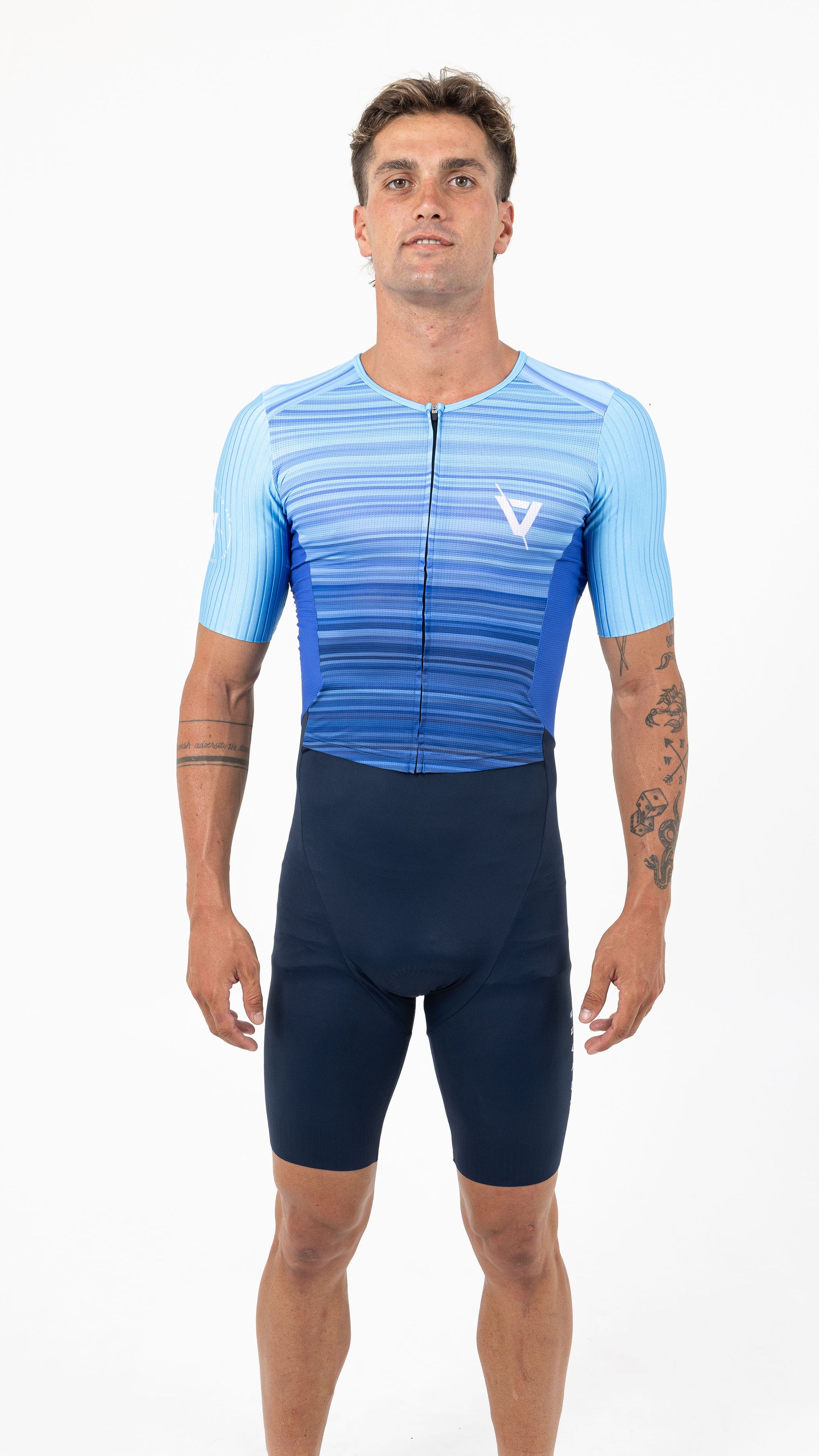 Mens Aero Sleeved Tri Suit Blue Stripes – Volare Sports